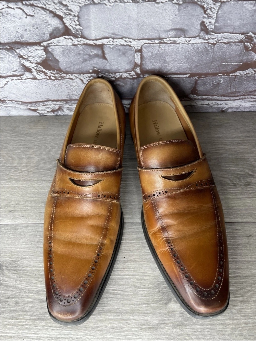 Hallow Unbind Handmade Brown Leather Penny Loafers Dress Shoes Men 10.5M US/44EU